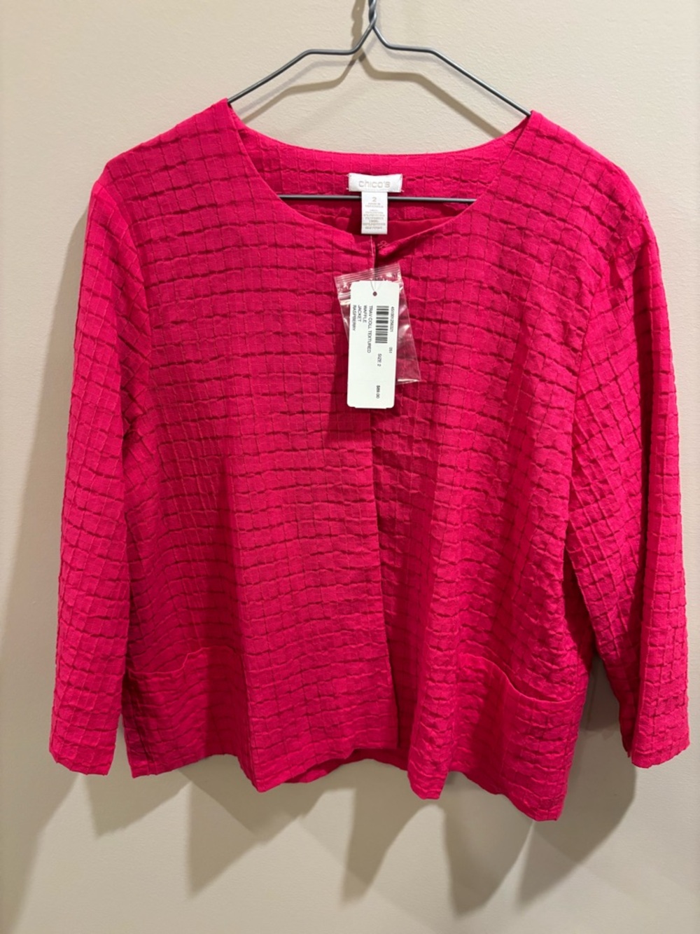 Chico's Travellers Collection Raspberry Waffle Textured Open-Front Jacket NWT
